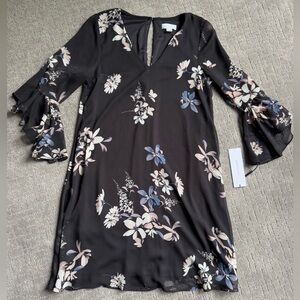 NWT Calvin Klein Black and White Ruffled Bell Sleeve Dress